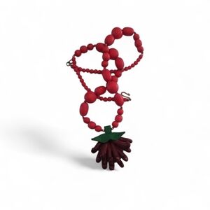 Chic Red Beaded Necklace with Green Accent